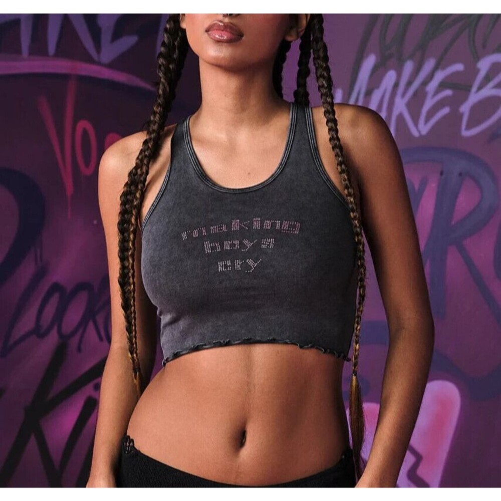 Voight Valentina Tank Top rhinestones crop making boys cry womens Black (small)
